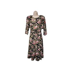 TJuniors Vintage 80s Paquette Floral Fit & Flare 3/4 Sleeve Dress Size 9